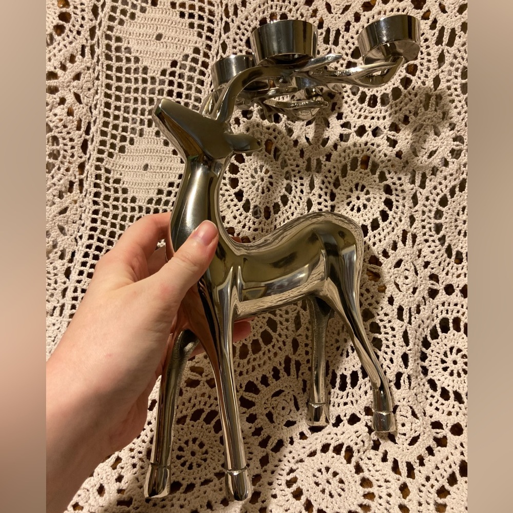 Reindeer Christmas Winter Tealight Candle Holder - Metal Tall Decor - Picture 1 of 15